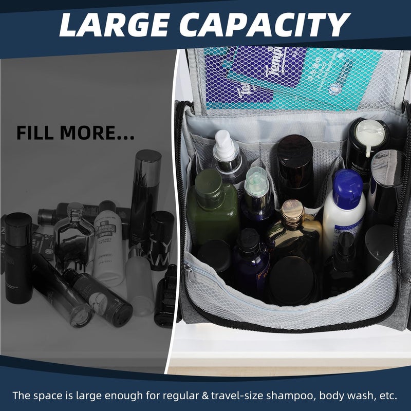 Buruis Large Toiletry Bag for Women and Men, Hanging Travel Bag for Makeup, Cosmetics, Shaving, Toiletries, Water-Resistant Dopp Kit for Gym, Camping, or Daily Use, Oxford Gray - Image 5